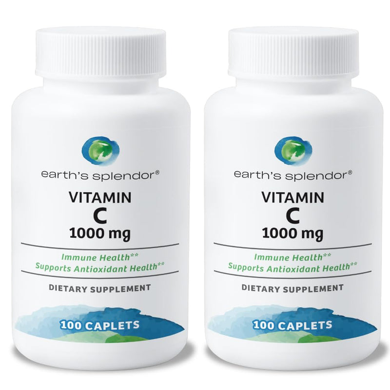 Earth's Splendor Vitamin C 1000mg Immune Support Supplement 2 Pack | Antioxidant Health Daily Wellness Immune Support Caplets Three Month Supply Men Women Ascorbic Acid/ Vit C 1000 2 Pack