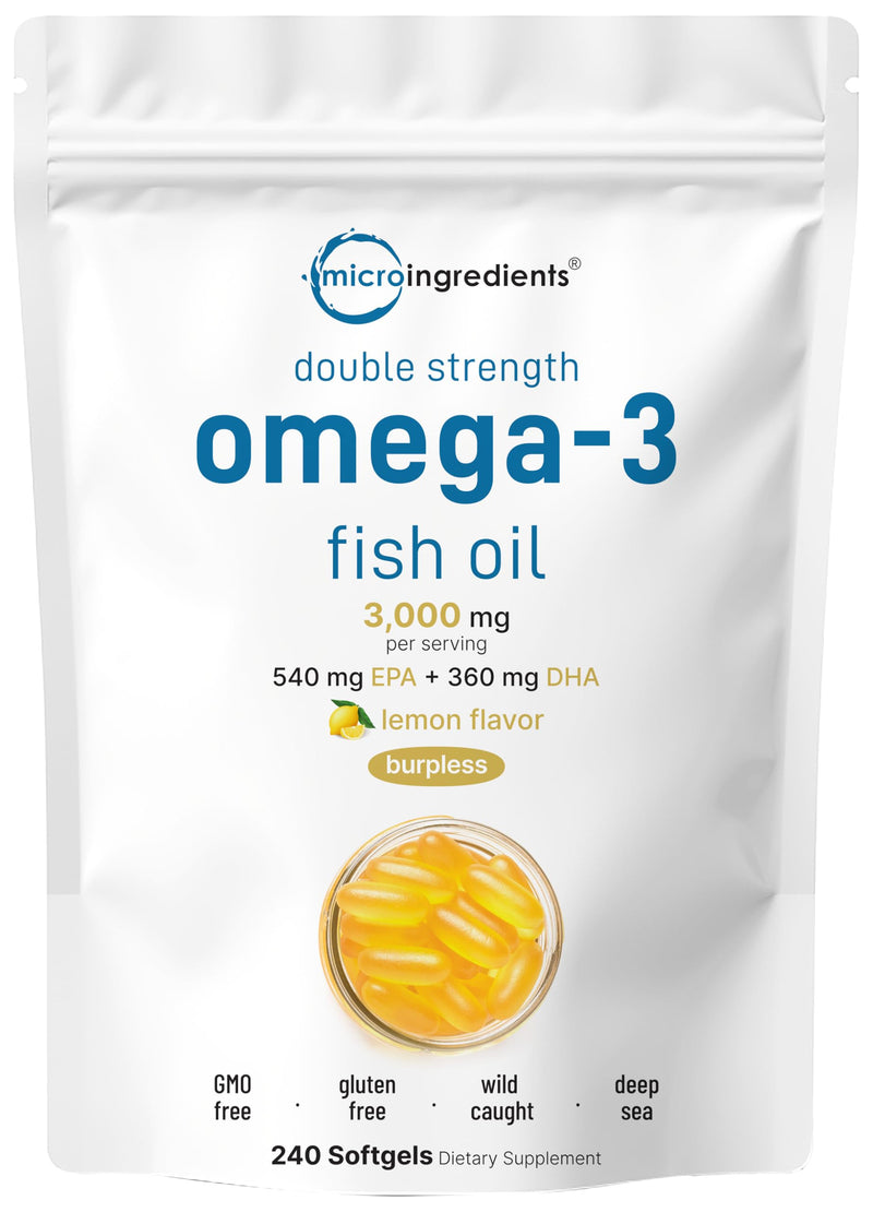 [Australia] - Micro Ingredients Omega 3 Fish Oil Supplements 3,000mg Per Serving, 240 Softgels | Lemon Flavored ‚Äì Burpless | EPA 540mg + DHA 360mg | Deep Sea Fish 