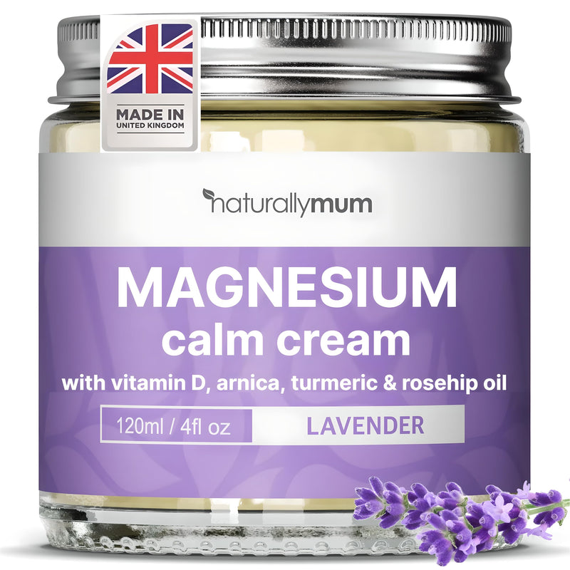 NaturallyMum Magnesium Calm Cream with Vitamin D3 & Lavender – Natural Magnesium Body Cream for Relaxation, Hydrating Skin Care & Bedtime Self Care – Vegan Friendly – 4 Fl oz 4 Fl Oz (Pack of 1)
