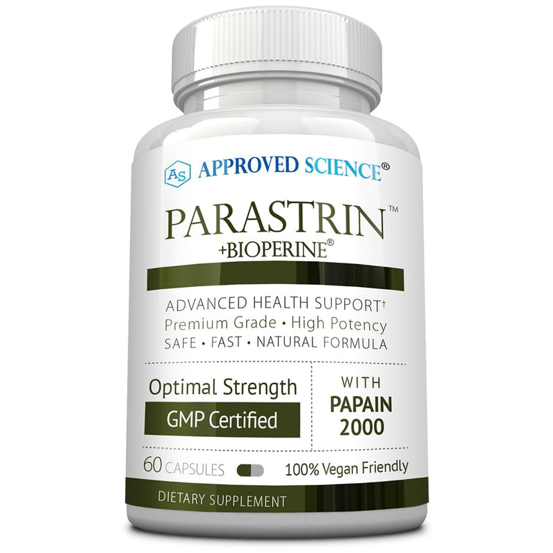 [Australia] - Approved Science Parastrin - 60 Capsules - Black Walnut, Garlic Bulb, Papain 2000, BioPerine - Vegan 60 Count (Pack of 1) 