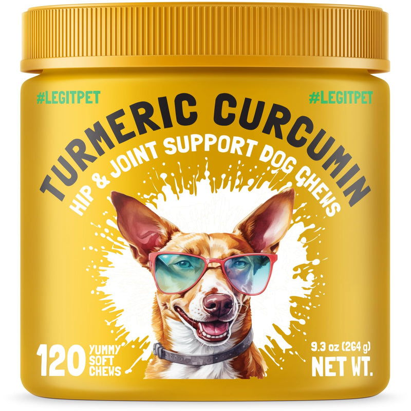 Turmeric Curcumin Hip & Joint Dogs Supplement Anti-Inflammatory Support for Arthritis & Mobility with Collagen & BioPerine Pain Relief Antioxidant Digestive Cardiovascular and Liver Health 120 Chews 1 Count (Pack of 120) - PawsPlanet Australia
