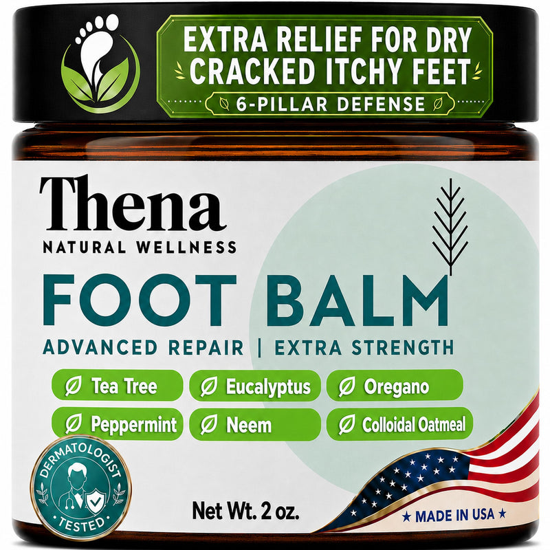 Thena Athletes Foot Cream Extra Strength Herbal Relief with Tea Tree Neem & Menthol, Athletes Foot Treatment Balm for Itchy Dry Cracked Feet, Heels and Toes, Advanced Plant-Based Foot Care Power6 Blend 2 Ounce (Pack of 1)