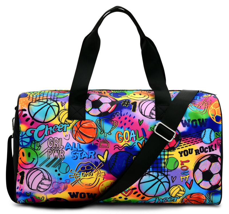 iscream + Corey Paige Designs 117.25" x 10" Duffle Bag with Quitled Nylon Exterior, Double Handles and Removable Adjustable Shoulder Strap for Travel and Sport - Sporty Girl