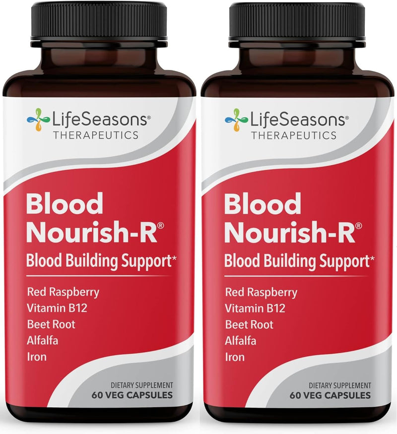 LifeSeasons Blood Nourish-R - Iron Supplement - Non Constipating - Supports Anemia, Fatigue, Paleness & Dizziness - Blood Building - Iron, Alfalfa, Raspberry & Vitamin B-12-60 Capsules (Pack of 2) 60 Count (Pack of 2)