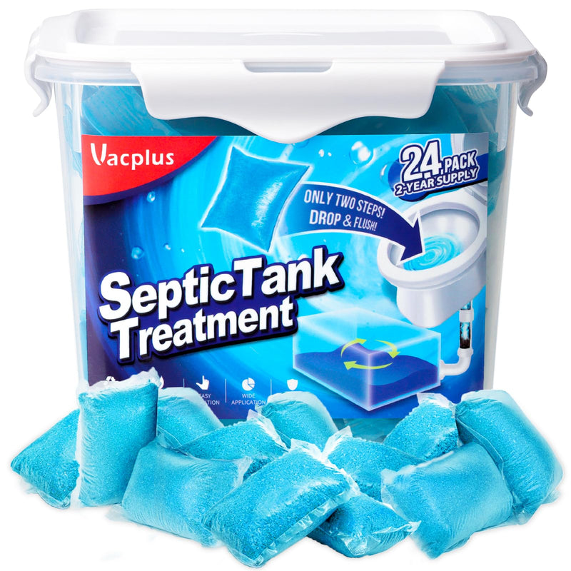 [Australia] - Vacplus Septic Tank Treatment - 24 Packs for 2-Year Supply, Bucket-Packed Septic Tank Treatment Packets, Dissolvable & Flushable Septic Tank Treatment Enzymes with Easy Operation for Wastes & Odors 