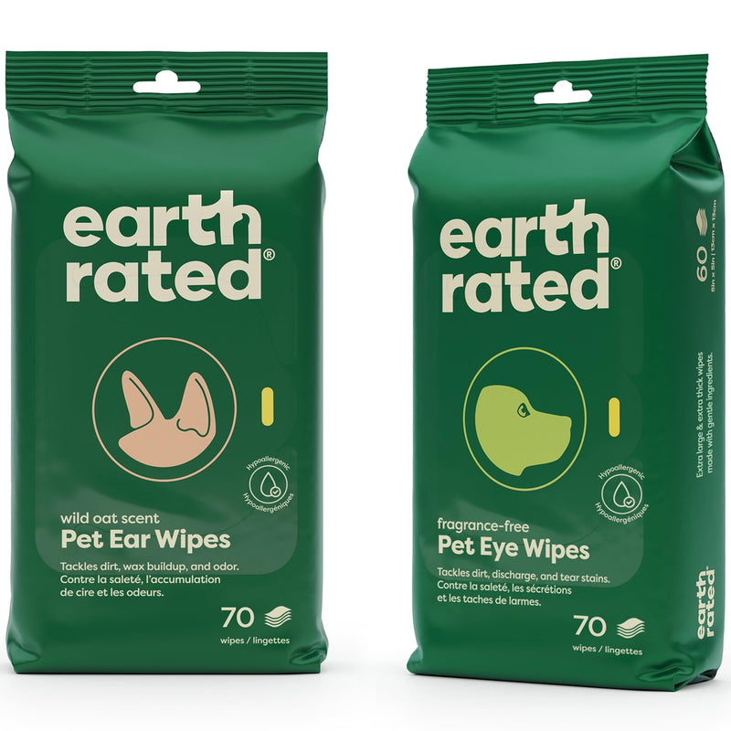 Earth Rated Dog Ear Wipes & Dog Eye Wipes Bundle - Includes 60 Hypoallergenic Plant Based Ear Wipes & 60 Hypoallergenic Plant Based Eye Wipes - PawsPlanet Australia