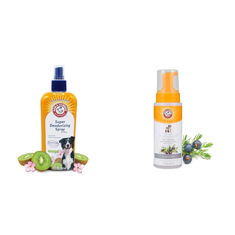 Arm & Hammer Pet Odor Eliminating Bundle | Super Deodorizing Spray & Ultra Fresh Deodorizing Foam for Dogs | Kiwi Blossom & Juniper Mist Scent, 8 Fl Oz Each - PawsPlanet Australia