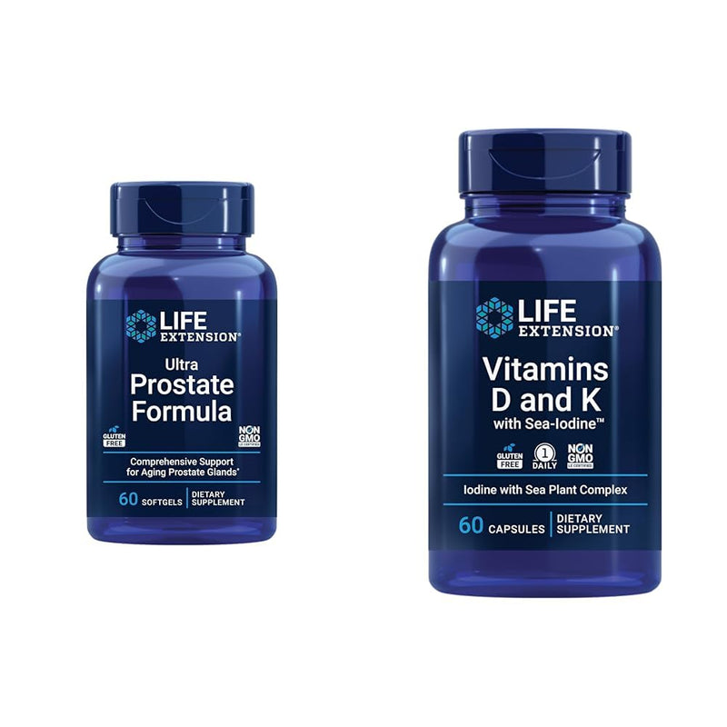 Life Extension Ultra Prostate Formula, Saw Palmetto for Men, pygeum, stinging Nettle & Vitamins D and K with Sea-Iodine, Vitamin D3, Vitamin K1 and K2, Iodine Nutritional Supplement + Vitamins D and K