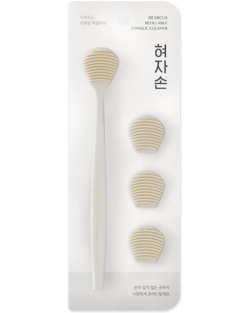 [Australia] - DEARCUS Korean Tongue Scraper with 3 Replaceable Heads - 100% BPA Free TPE Tongue Cleaner - Reduce Bad Breath & Without Hurt - Hygienic Scraper - Modern & Simple Design (White) White 