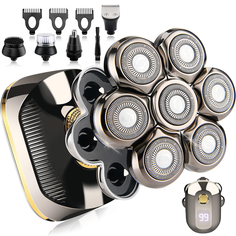[Australia] - Electric Head Shavers for Bald Men, Upgraded 7D Electric Razor for Men - IPX 6 Wet Dry Head Shaver with Nose & Ear Trimmer, LED Display, Anti-Pinch Technology 