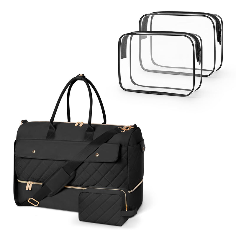 TSA Approved Toiletry Bag Clear Makeup Bags 2Pack +Large Weekender Bag for Women with Shoe Compartment for Travel Gym Camping