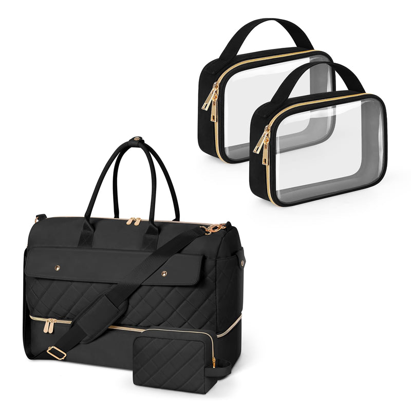 TSA Approved Toiletry Bag Clear Makeup Bags 3Pack +Large Weekender Bag for Women with Shoe Compartment for Travel Gym Camping