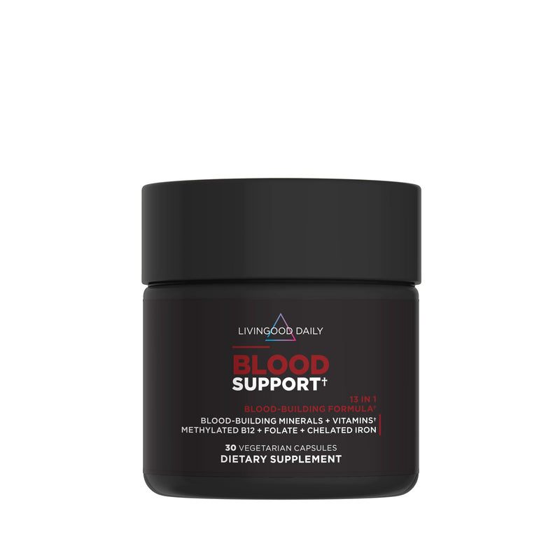 Livingood Daily Blood Support, Iron Supplement for Women & Men, 30 Capsules | 13-in-1 Red Blood Cell Support, Chelated Iron, Folate, B Vitamins, Methylated B12, Zinc, Non GMO, Vegan, Made in USA