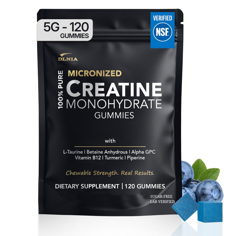 Creatine Monohydrate Gummies for Men & Women - Sugar Free & Vegan Advanced Formula W/L-Taurine + Vitamin B12 - for Muscle Strength, Muscles Builder, Recovery, Energy Boost, Pre-Workout Supplement Blueberry 120 Count (Pack of 1)