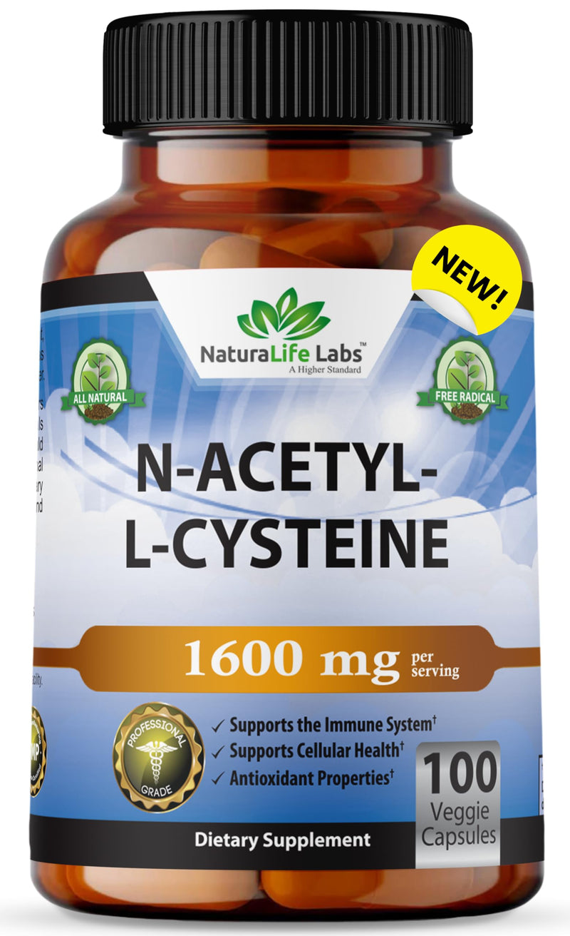 [Australia] - N-Acetyl-L-Cysteine (NAC) 1600 mg Lung Health & Immune Support, Liver Support & Antioxidants*, Free-Radicals, Free Form - 100 Veggie Capsules 