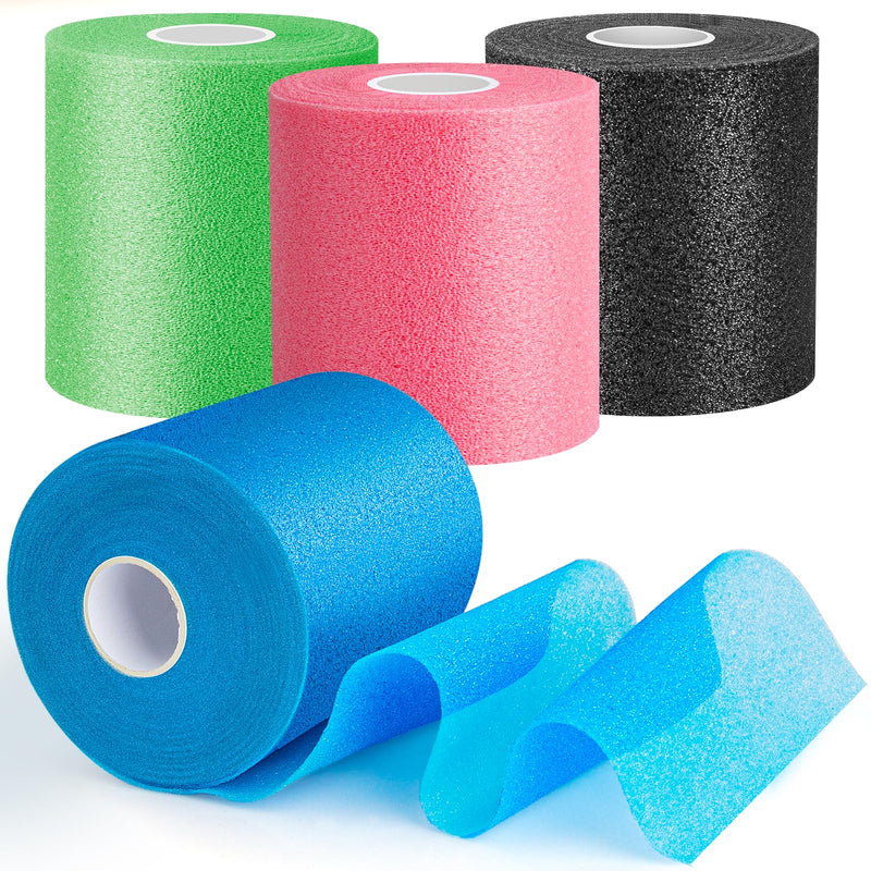 [Australia] - 4 Pack Pre Wrap Athletic, Multi Color Prewrap, Pre Wrap for Hair Soccer, Prewrap Athletic Tape Headbands, 2.76 Inches X 12 Yards - Pink, Black, Blue, Green 