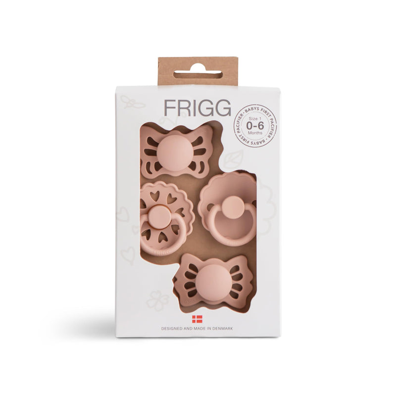 [Australia] - FRIGG Baby's First Pacifier Set | Floral Heart 4-Pack | Made in Denmark | BPA-Free (Blush, 0-6 Months) Blush 