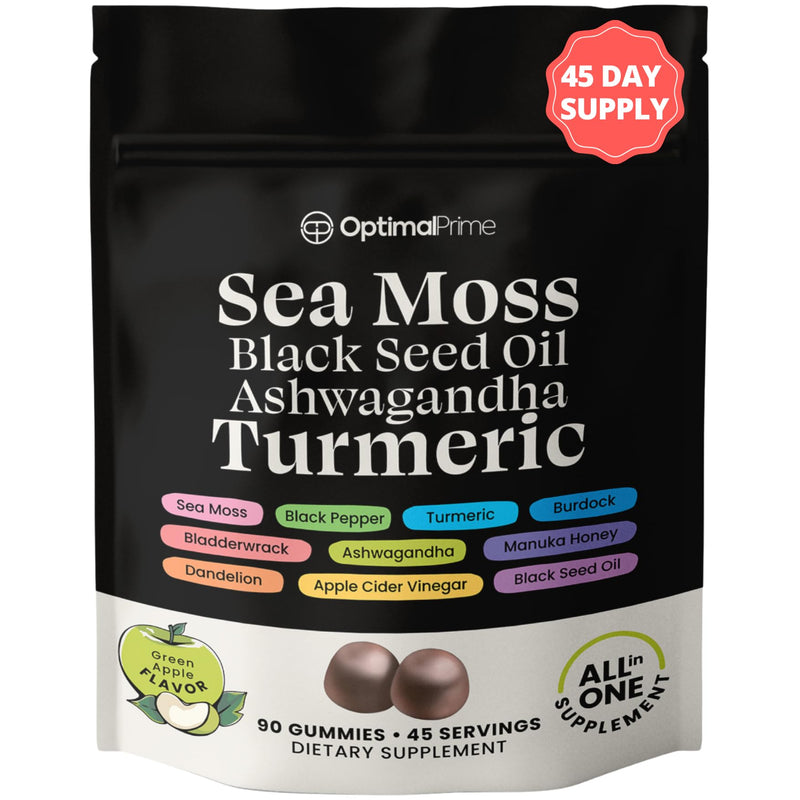[Australia] - Sea Moss Gummies, Sea Moss 3000mg, Black Seed 2000mg, Ashwagandha 1000mg, Turmeric, Manuka Honey, ACV, Dandelion, Black Pepper, Burdock, Bladderwrack, Vegan, 90 gummies 