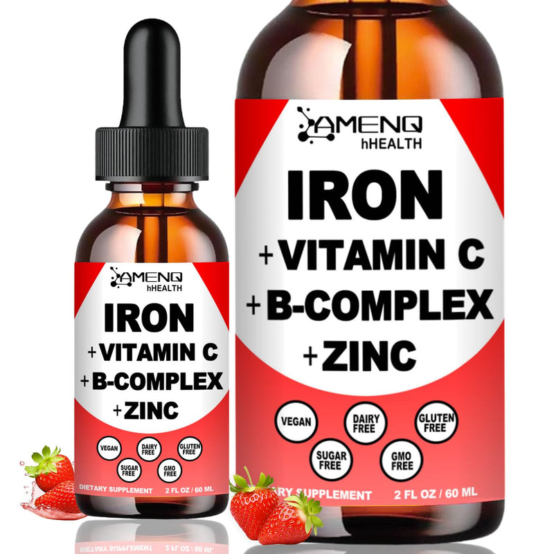 Liquid Iron Supplement for Women, Boost Iron Levels, Stomach Friendly Iron | High Absorption Liquid Iron Drops for Red Blood Cells & Immune Support, Slow Release Liquid formula w/Vitamin C, A, B-Complex Strawberry 2 Fl Oz (Pack of 1)