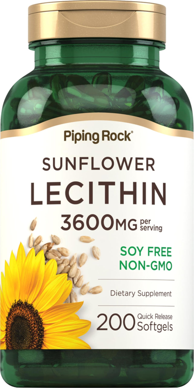 [Australia] - Piping Rock Sunflower Lecithin Softgel Capsules | 3600 mg | 200 Count | from Phosphatidylcholine | Soy Free, Non-GMO, Gluten Free 