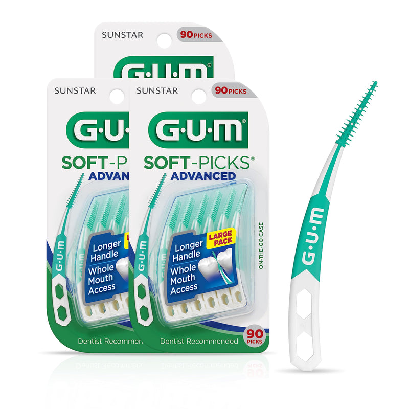 [Australia] - GUM Soft-Picks Advanced, Easy to Use Dental Picks for Teeth Cleaning Health, Disposable Interdental Brushes with Convenient Carry Case, Dentist Recommended Dental Picks, 90ct (3pk) 