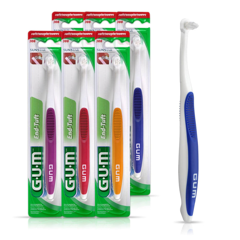 [Australia] - GUM End Tuft Toothbrush - Extra Small Head for Hard-to-Reach Areas - Implants, Back Teeth, and Wisdom Teeth - Soft Dental Brush for Adults, 1 Count(Pack of 6) 6 Count (Pack of 1) 
