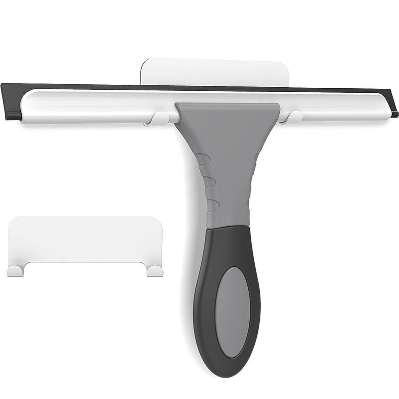 [Australia] - Space Saving & Detachable Silicon Shower Squeegee for Glass, Door, Mirror, Windows & Tile Walls, Portable Clean Tools with One Hook & One Adhesive, Stainless Steel-10 Inches (Gray) 10-Inch Gray 