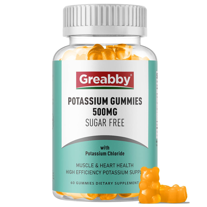 [Australia] - Potassium Gummies 500mg for Adults, 60 Servings, Sugar-Free Potassium Chloride Gummies, Heart Health & Muscle Relief for Women Men, Electrolyte Balance Boost, Efficient Potassium Supply 1 