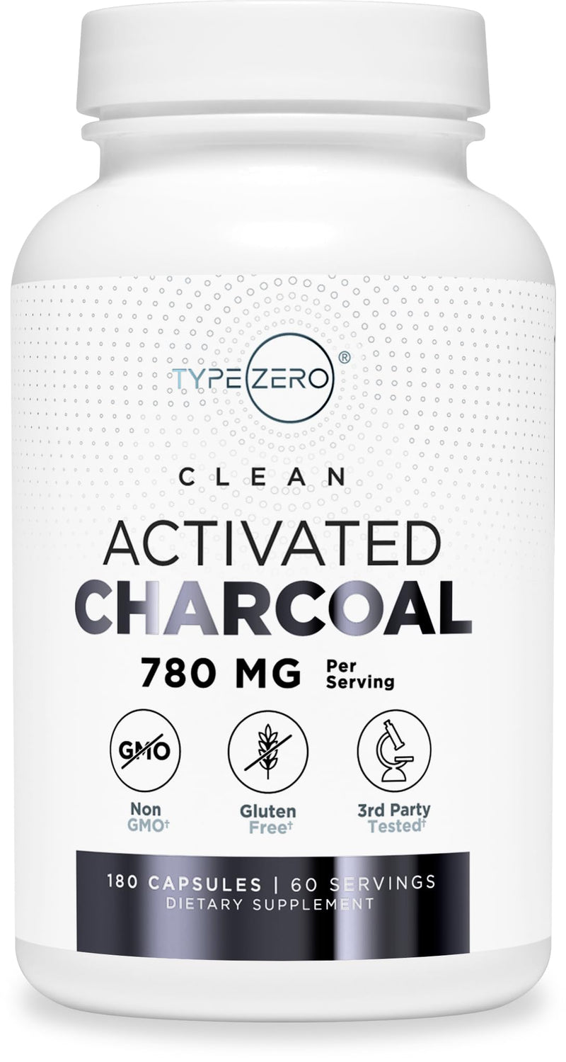 [Australia] - Type Zero Activated Charcoal Capsules (180 Count) - 60 Servings, 780mg Per Serving, from Coconut Shell, Non-GMO, Gluten-Free 