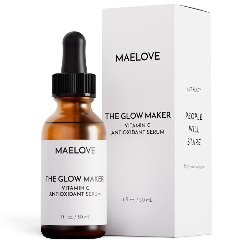 MAELOVE Glow Maker Vitamin C Serum with Vitamin E & Ferulic Acid, 1 fl oz | Gold standard formula of Vitamin C E, Ferulic Acid & Hyaluronic Acid, Award-Winning Brightening and Hydrating Facial Serum 1 Fl Oz (Pack of 1)