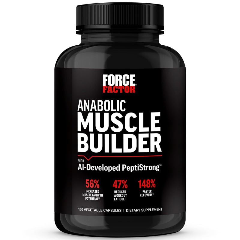 Force Factor Anabolic Muscle Builder, Muscle Building Supplement for Men | Support Muscle, Strength & Recovery, Reduce Fatigue, with AI-Developed PeptiStrong, 150 Capsules 150 Count (Pack of 1)