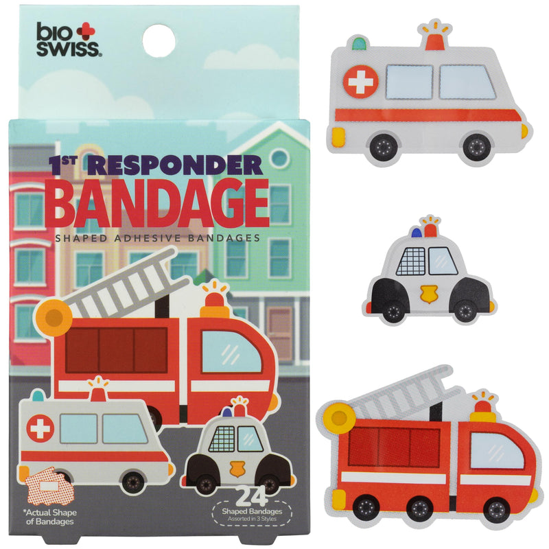 [Australia] - BioSwiss Bandages, First Responders Shaped Self Adhesive Bandage, Latex Free Sterile Wound Care, Fun First Aid Kit Supplies for Kids and Adults, 24 Count 24-Count Box 