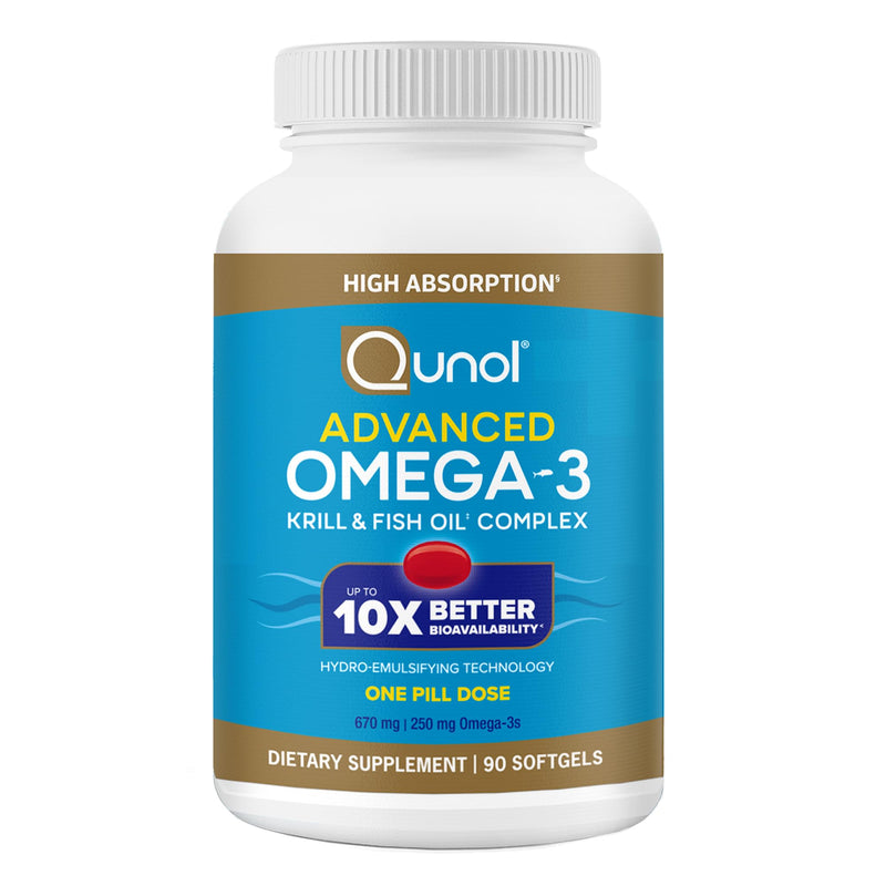 [Australia] - Qunol Advanced Omega 3 Krill and Fish Oil Complex, 10x Better Bioavailability, One Pill Dose, 250mg EPA & DHA, Supports Brain, Eye, Heart and Joint Health, 90 Count (Pack of 1) 