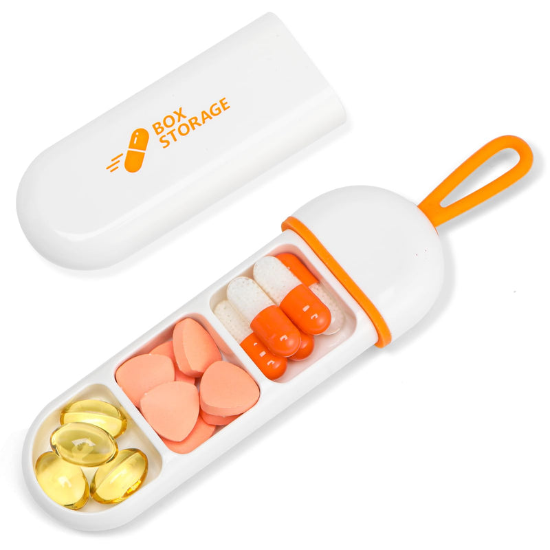Toplive Travel Pill Organizer, Portable Pill Container Mini Daily Pill Organizer, Small Pill Case Travel Medicine Organizer Pocket Vitamin Supplement Fish Oil Box, White Orange 1 Pack
