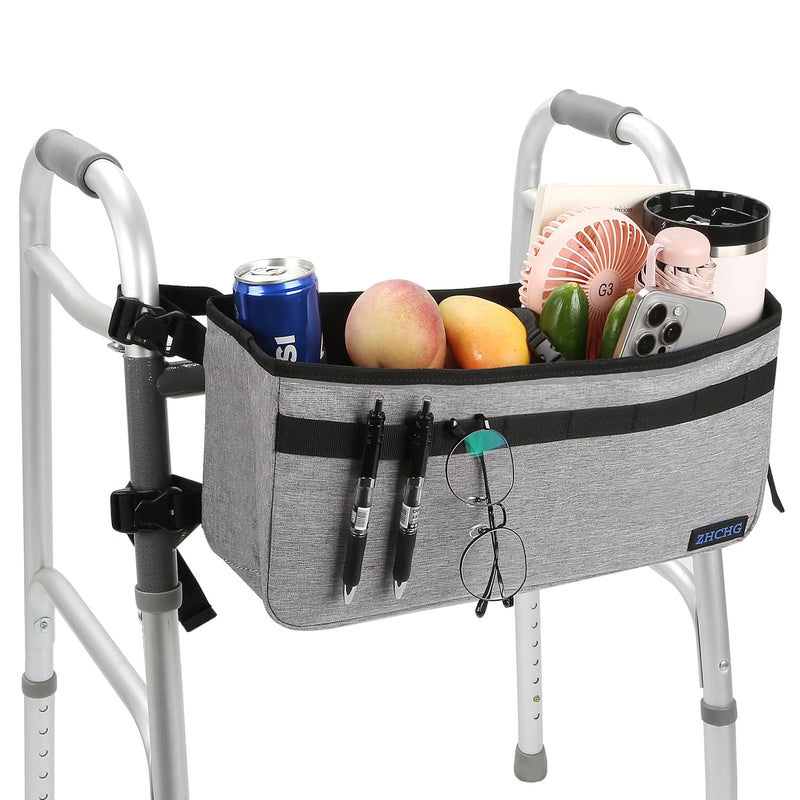 [Australia] - Walker Basket for Seniors, Walker Accessories, Folding Walker Bag with Large Capacity & Never Tipping Over, Best Gift- Gray (Not Fit Rollator Walkers) 