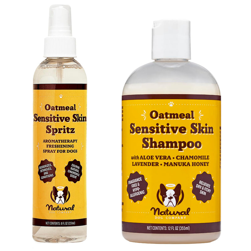 Natural Dog Company Sensitive Skin Shampoo and deodorizing Spray Grooming Bundle, Includes (1) Sensitive Skin Shampoo 12 Oz, (1) Sensitive Skin Dog deodorizing Spray 8 Oz - PawsPlanet Australia