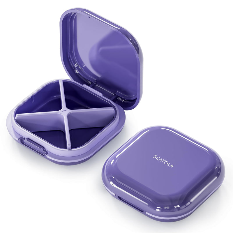 [Australia] - Small Pill Case, Travel Pill Box, Portable Pill Organizer, Pill Container for Pocket 4 Compartments, Daily Compact Travel Medicine Holder for Vitamins Medication (Purple) Purple 