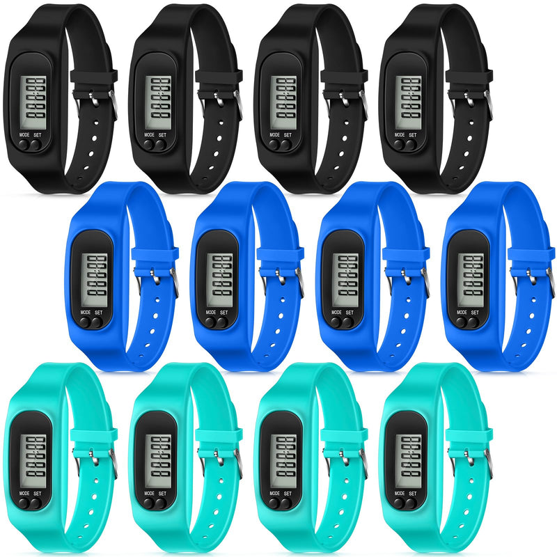 [Australia] - Geyoga 12 Pcs Pedometer for Walking Steps and Miles Pedometer Watch Silicone Steps Tracker Running Pedometer Bracelet Ankle Step Counter for Calorie Burning and Step Counting Mint, Blue, Black 