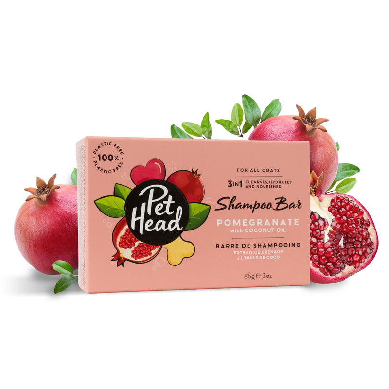 Pet Head Pomegranate Shampoo Bar for Dogs | 3in1 Cleanses, Hydrates & Nourishes All Dog Coats | with Oat Kernel Extract & Coconut Oil | Free of parabens & sulphates | Gentle Formula for Puppies | 3oz - PawsPlanet Australia