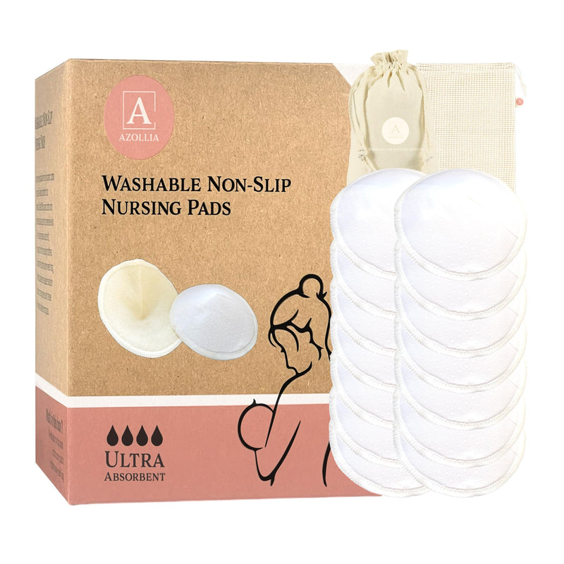 [Australia] - Non-Slip Nursing Pads, 14 Washable Organic Cotton Leakproof Breast Pads, Reusable, Soft, Absorbent, Dry and Eco-Friendly Breastfeeding Essentials 
