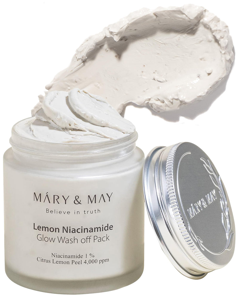 Mary&May Lemon Niacinamide Glow Clay Mask, 4.23 oz | Korean non-drying cream clay mask with 4 clays, niacinamide, vitamin C & real lemon peel for dull skin, pores & oil — vegan 4.23 Ounce (Pack of 1)