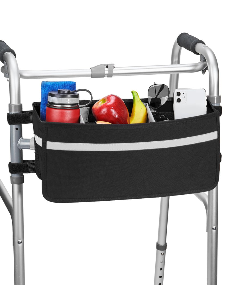 [Australia] - JOYTUTUS Walker Basket for Seniors, Basket for Walkers with Cup Holder, with Two Split Board, Foldable Walker Storage Bag, Best Gift for Family and Friends, Black (Not Fit Rollator Walkers) 