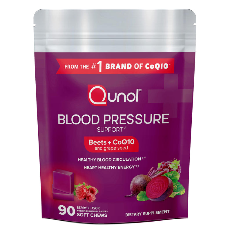 [Australia] - Qunol Beets Chews for Blood Pressure Support, 3 in 1 Beets + CoQ10 + Grape Seed Extract, Supports Healthy Blood Circulation & Heart Healthy Energy, 90 Chews 90 Count (Pack of 1) 