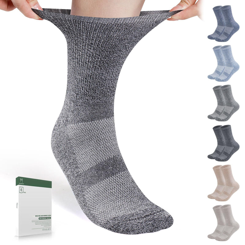 [Australia] - Diabetic Socks for Men Women-6 Pairs Non Binding Crew Diabetic Neuropathy Socks with seamless toe for size 6-9 9-12 Tan/Khaki/Navy/Pale Blue/Navy Blue/Offwhite Large 