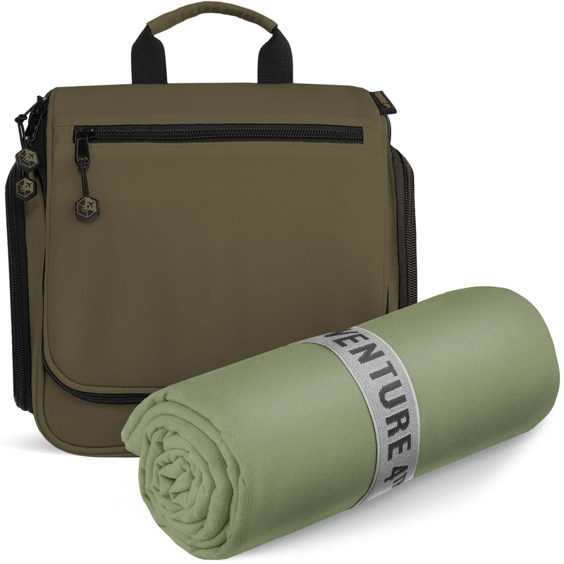 VENTURE 4TH Travel Toiletry Bag & Quick Dry Towel Set - Ideal Travel Bundle for Camping, Hiking, Backpacking and Business Trips - Size L Travel Towel