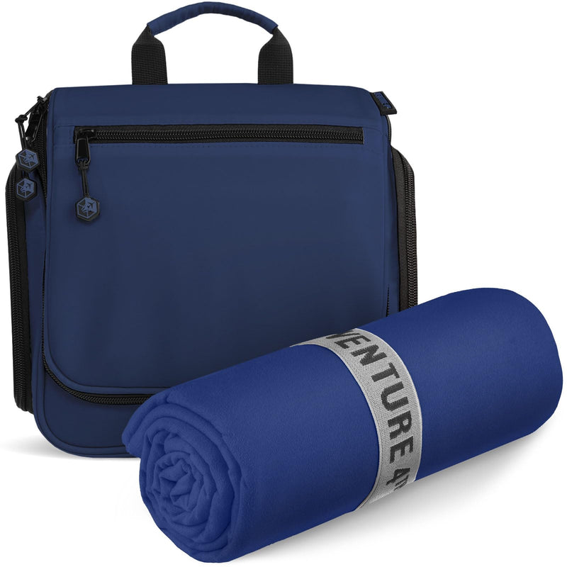 VENTURE 4TH Travel Toiletry Bag & Quick Dry Towel Set - Ideal for Camping, Hiking, Backpacking, Business Trips & European Trips - Blue, Medium
