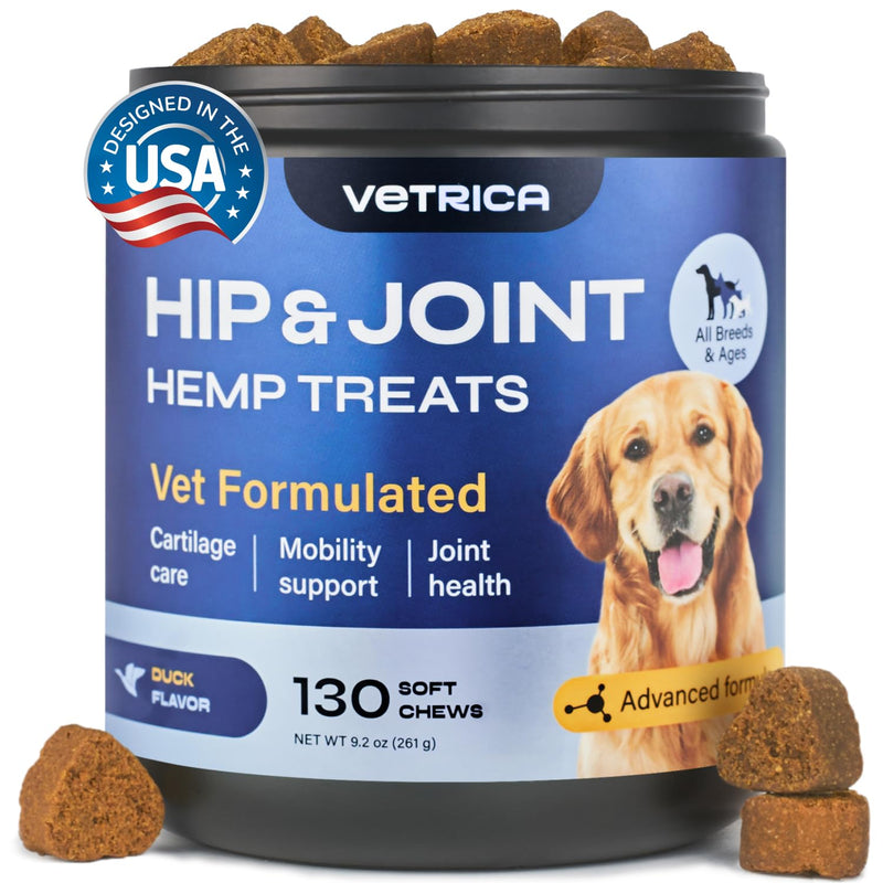 Glucosamine for Dogs - Hemp Joint Supplement for Dogs - Glucosamine Chondroitin for Dogs with MSM - Hip and Joint Chews for Dogs Mobility Support - Hip & Joint Pain Relief- Hemp Seed Oil, Vitamin C Duck 130 count - PawsPlanet Australia