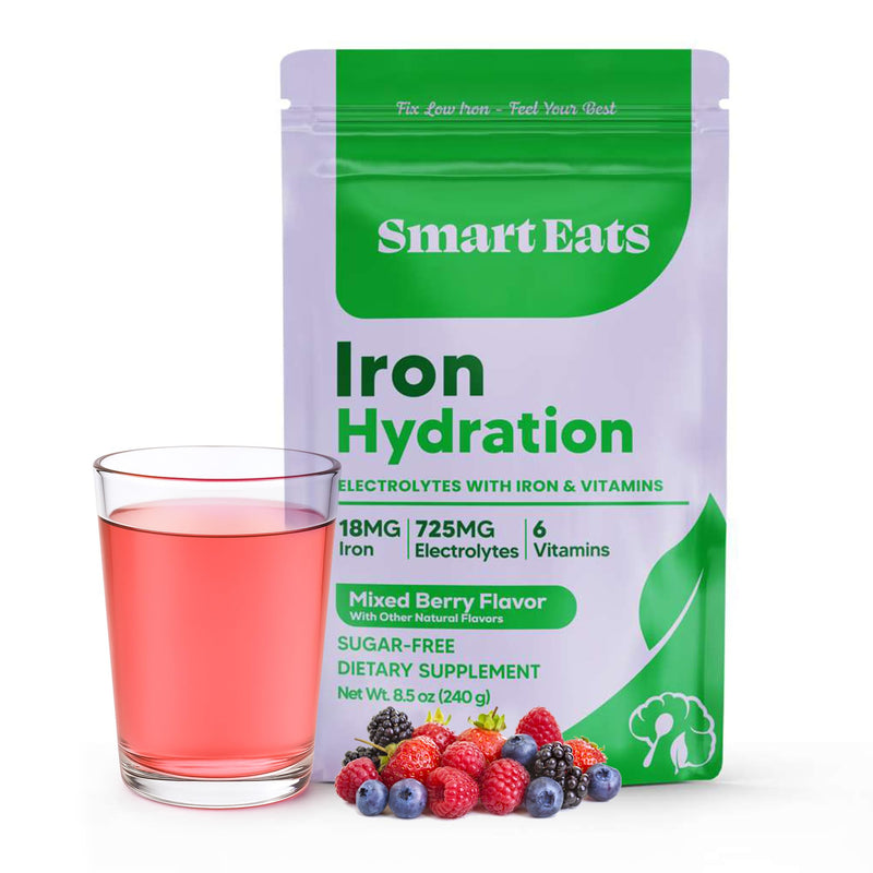 Smart Eats, Iron + Electrolyte Powder - 18mg Gentle Iron, 725mg Electrolytes, 6 Vitamins to Boost Absorption, Sugar Free, Simple Ingredients, Mixed Berry Flavor - 30 Scoops