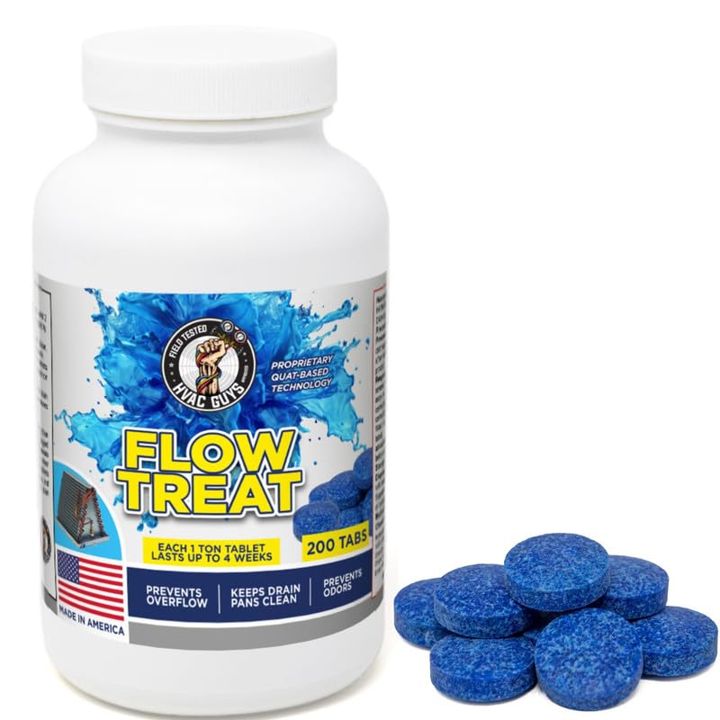 [Australia] - HVAC GUYS – Flow Treat Tabs - 200 Tablets | AC Drain Line Cleaner | Prevents Odors, Keeps HVAC Drain Pan Clean, Prevents Overflow | One Tablet Lasts up to 4 Weeks 1 Pack (200 Tablets) 