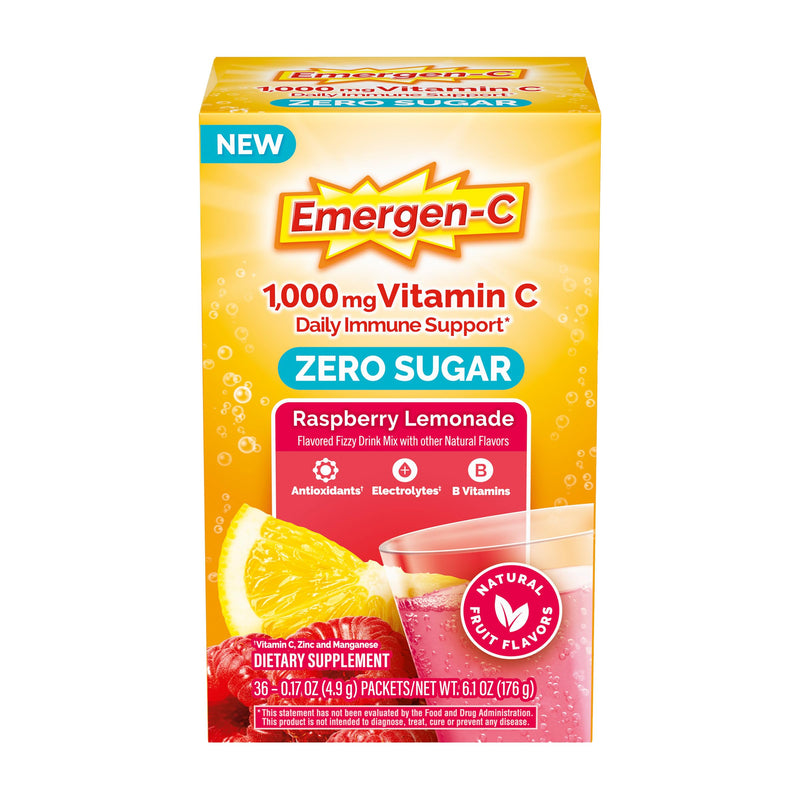 Emergen-C Vitamin C 1000mg Immune Support, Raspberry Lemonade, 36 Packets | Zero Sugar, B Vitamins for Energy, Zinc and Manganese, Electrolytes, Stevia Sweetened, Caffeine Free 6.1 Ounce (Pack of 1)
